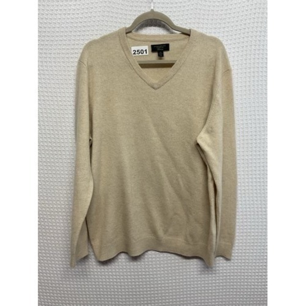 Cashmere Club Room Luxury Cream Long Slv. V-Neck Sweater Women L China Cashmere